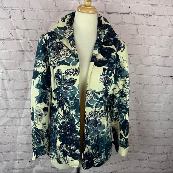 coldwater creek Floral Print embroidered beaded blazer Jacket sz 8 boho cottage - Picture 1 of 10